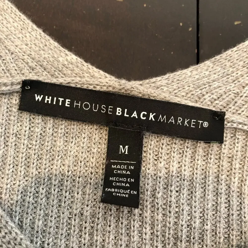 WHBM gray v neck mixed ribbed knit cashmere blend tunic sweater size Medium